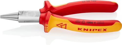 KNIPEX Rundzange verchromt isoliert mit Mehrkomponenten-Hüllen, VDE-geprüft 160 mm, 22 06 160