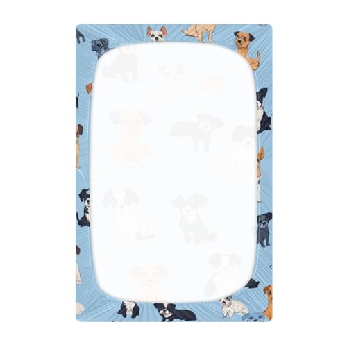 Image of Crib Sheet Breathable Soft Crib Mattress Sheet for Baby Toddler Boys Girls Fitted Crib Sheet Fit Standard Crib Mattress 39 x 27 Inch Blue Puppy