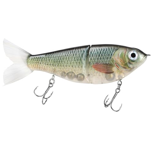 Ultimate Lure Durable 2-Section Fishing White Swimbait Big Belly Glide Bait with Fur Tail Saltwater Freshwater Artificial Hard Baits 6.69in/2.47oz (Green)
