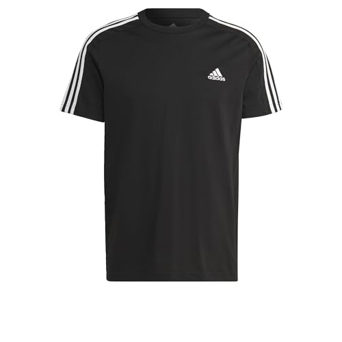 adidas Herren Essentials Single Jersey 3-Stripes Tee, Black / White, M