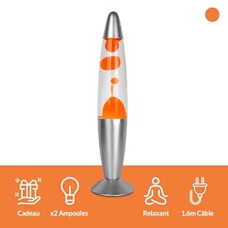 Lampe à lave orange. Lampe de chevet avec 2 ampoules incluses. Cadeau amusant pour les adolescents. Lampe rétro de 34 x 8,5 cm