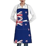 BOXILTD Kochschürze mit neuseeländischer Flagge für Damen und Herren, wasserdichte Küchenschürze mit Taschen, perfekt zum Kochen, Salon und mehr
