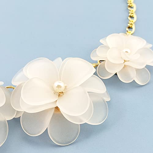 Bocar Flower Collar Necklace, Floral Flower Summer Beach Statement Choker Necklace and Earrings Set for Women, Handmade Women Jewelry Gift3