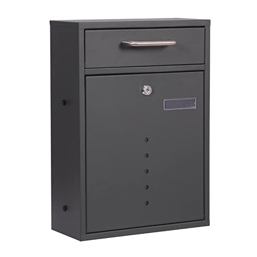 Wiltec Buzón Antracita V51 casilla de Correo con Placa de identificación, mirillas y 2 Llaves como buzón de Pared o buzón Independiente
