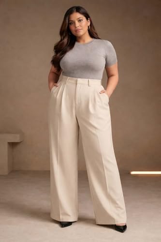 Image of KOTTY Plus Size Women's High Waist Comfortable Straight Fit Formal Pants