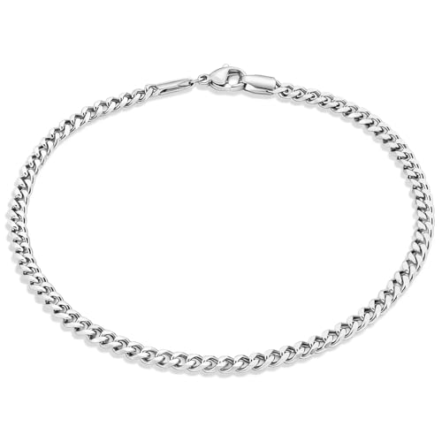 Image of Fiusem Silver Tone / 18k Gold Plated Anklet for Women, 3.5mm Stainless Steel Cuban link Chain Anklets for Women, Women's Anklets 9 inch /10 inch /11 inch