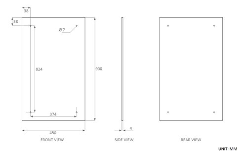 Waterstone Mirrors & Frames LTD 90 x 45cm Rectangle Bathroom Mirror Glass with Pre Drilled Holes & Chrome Cap Wall Hanging Fixing Hardware