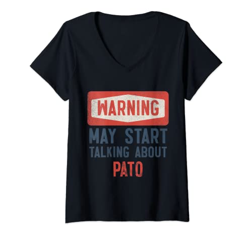 Womens Warning May Start Talking About Pato Player V-Neck T-Shirt