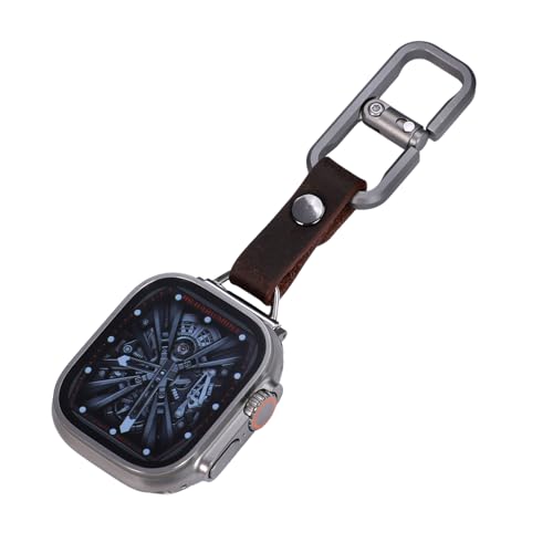 pamovolio Titanium Leather for Apple Watch1-10SE s9 Ultra49mm Fob Strap with Clip Keychain for car Backpack Pet Dog Sport Band (ultra49/45/44/42mm(series123),Rectangle Grey Titanium Leather)