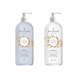 Bundle of ATTITUDE Extra Gentle and Volumizing Shampoo and Conditioner for Sensitive Skin Enriched with Oat, EWG Verified, Hypoallergenic, Vegan and Cruelty-free, Unscented, 32 Fl Oz
