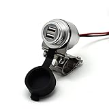 FCC y CE APROBACIÓN Cliff Top Cargador USB para motocicleta de aluminio de 4,6 amperios y 23 W con puerto dual de carga rápida, resistente al agua para manillares de 7/8\'\' y 1\'\' para teléfonos inteligentes y GPS (Plata)