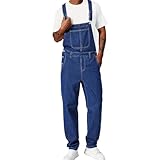 ESDVQ Men's Casual Fashion Washed Loose Denim Bib Pants (US, Waist, 32, Regular, Blue)