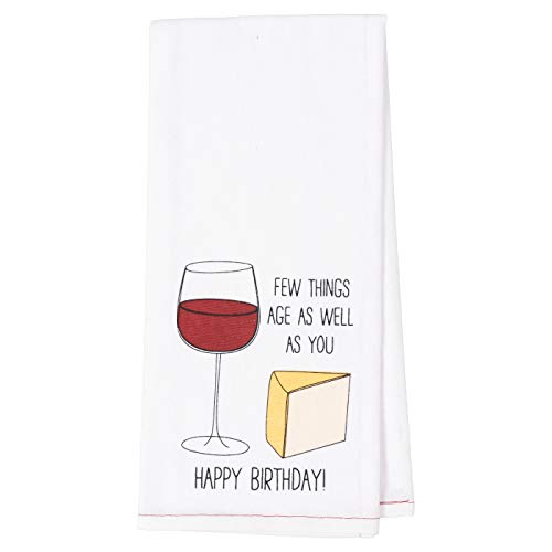 Kaf Home Pantry Happy Birthday Wine & Cheese Kitchen Dish Towel Set Of 4, 18 X 28-Inch #TOP13