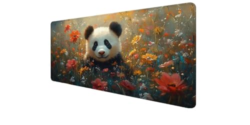 Tapis de souris XXL 900x500 mm motif Panda avec bords cousus et base antidérapante
