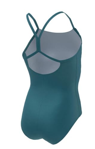 Image of Nike Swim Girls' Polyester Cut-Out Tank One Piece Bright Spruce SM (7-8 Big Kids) / Bright Spruce Turquoise