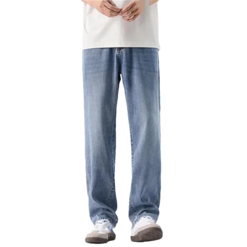 Men's Loose Jeans Summer Thin Straight Pants Mid-Waist Striped Retro Jeans