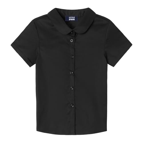 LittleSpring Girls Button Down Peter Pan Collar Poplin Uniform Shirt