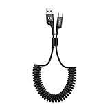 Coiled USB C Cable, AOJI 2 Pack 1.5Ft Nylon Braided Retractable USB C Cable for Car, Curly USB C Charger Cord Compatible with Samsung Galaxy S10 S9 S8 Plus Note 9 8, LG5/G6/V20, Moto Z, Black