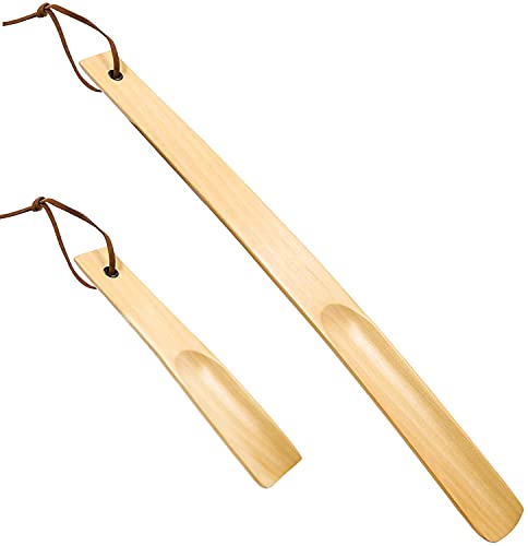 GUBOOM Schuhlöffel lang, 2 pack Holz Schuhanzieher mit hängendem Seil, Holz Schuhlöffel Buche Schuhanzieher Shoehorn für Mann Frauen Kinder Senioren (Holz) Cover