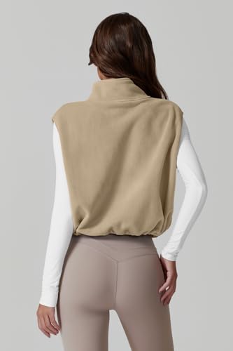 QINSEN Women's Full Zip Fleece Short Jacket Vest Warm Winter Sleeveless Stand Collar Sherpa Crop Coat3