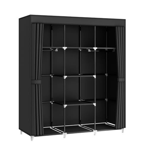 51" Portable Wardrobe Closet, Clothes Organizer, 8 Shelves 2 Rods, Black by MOGELAFOO - Used condition - Image 2