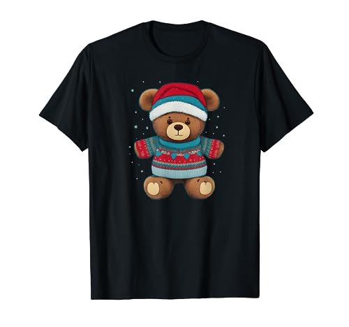 Entzückender Teddybär mit einem Weihnachtspullover T-Shirt