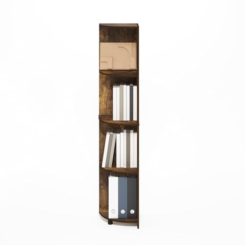 Image of Furinno ECON Corner Shelf, 4-Tier Corner Book Shelf, Storage Shelves, Display Rack, Bookshelf, for Organization and Storage, Living Room, Home Office, Amber Pine