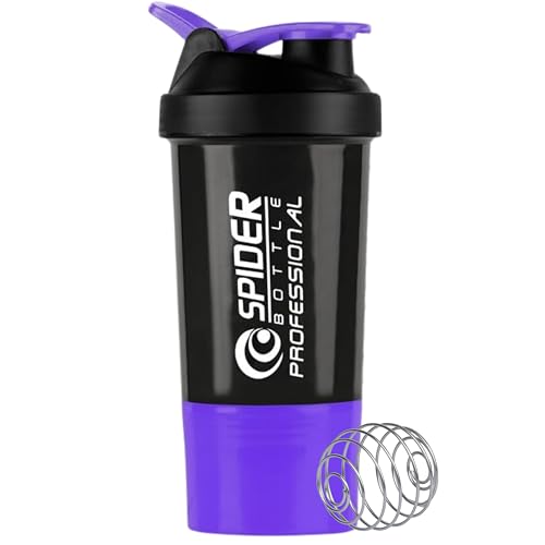 Image of Zyro Spider Gym Shaker Bottle, Shakers for Protein Shake 500 Ml with 1 Storage Compartment Gym protein shaker for workout (Pack of 1, Purple)