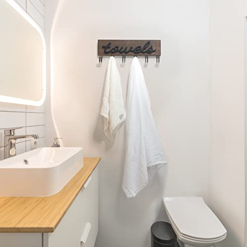 image for Mkono Towel Holder Wall Mounted Towel Rack Bathroom Decor Rustic Wood 