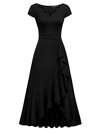 Miusol Women's Vintage V Neck Ruffle Split Bridesmaid Party Long Dress3