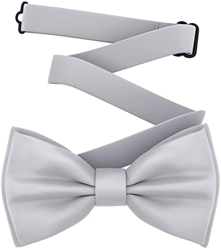 Adam Young Men's Light Gray Bow Tie Pre-Tied Style Formal Satin Classic Bowtie for Tuxedo Faux Silk (Large, Silver Grey)