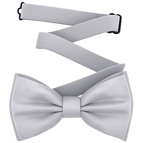 Adam Young Boy's Light Gray Bow Tie Pre-Tied Style Formal Satin Classic Bowtie for Tuxedo Faux Silk (Medium, Silver Grey)