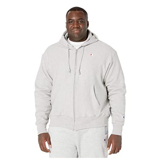 Champion Reverse Weave Full Hooded Zip, Men’s Drawstring Hoodie Jacket, Oxford Gray-Y06145, Medium