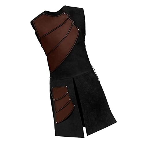 Milageto Chaleco medieval Steampunk para hombre, ropa de guerrero, chaleco cordones renacentistas vikingos, túnica para Cosplay, actuación, Marrón M Cover