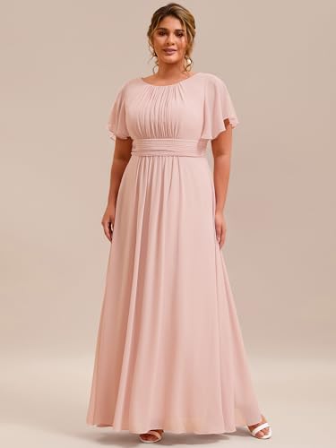 Image of Ever-Pretty Plus Elegant Formal Dresses for Curvy Women Round Neck Short Sleeves Chiffon Bridesmaid Mother of The Bride Dress