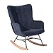 Produktbild MEUBLE COSY Schaukelstuhl Schaukelsessel Relaxstuhl Sessel mit Armlehnen und gepolsterter Sitzfläche für Wohnzimmer Schlafzimmer, Metallgestell und Holzsockel, Stoff, Holz, Blau, 71x89x95cm