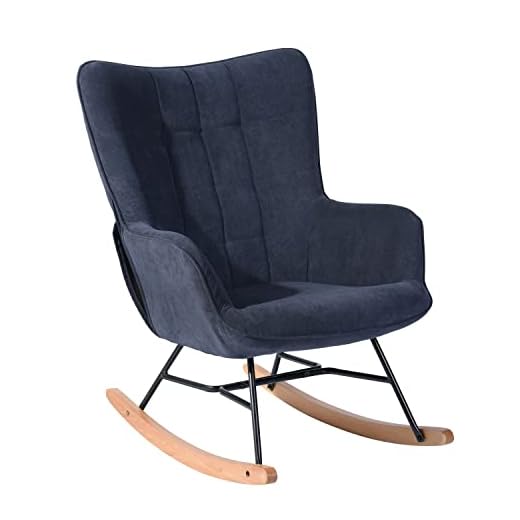 MEUBLE COSY Silla Mecedora Sillón de Relax Especial Lactancia Butaca Acolchada con reposabrazos, Respaldo Alto, de Tela con Patas de Madera Metal, para salón, Dormitorio, Azul, 71x89x95cm