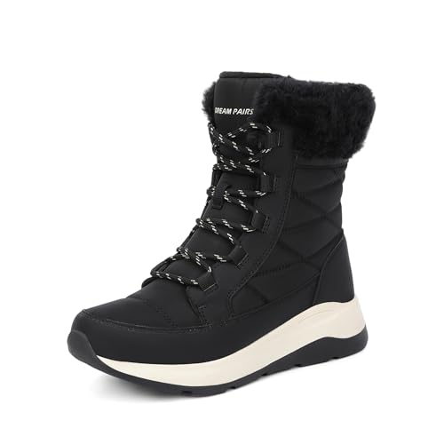 DREAM PAIRS Women's Winter Snow Boots Waterproof Lightweight Warm Faux Fur Lined Insulated Outdoor Ladies Mid-Calf Booties 8 Black