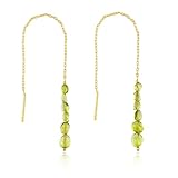 CRYSTALINES Natural Peridot Gemstone Dangle Threader Earrings, Handmade Boho Lightweight Jewelry, Wicca & Reiki Healing Crystals, Gold Pull-Through Design Earrings, Christmas Gift for Women
