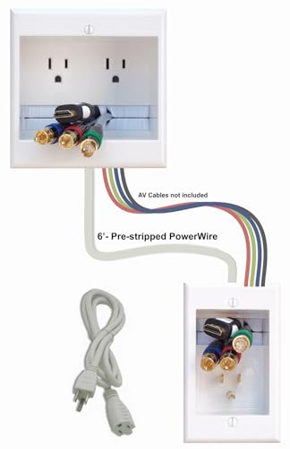 Image of PowerBridge TWO-PRO-6 Dual Outlet TV Cord Hider for Wall Mounted TVs - Recessed In-Wall Cable hider System for Power & Low Voltage - Matches Existing Outlets -Hide Wires With this Easy DIY Install Kit