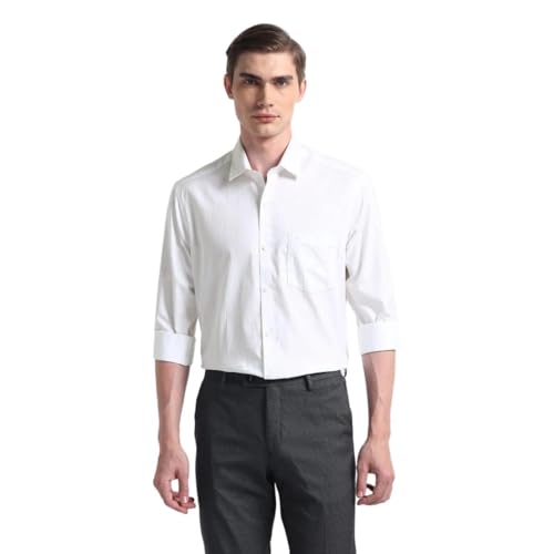 Image of Arrow Solid Slim Fit Mens Formal Shirt - 100% Cotton, Breathable & Comfortable, Full Sleeves Shirts for Men