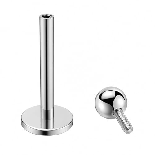 Image of Monster Piercing G23 Titanium Labret Stud, Internally Threaded, Plain Ball Top, Flat Back, 16G, 6mm /8mm /10mm - Sold as single piece