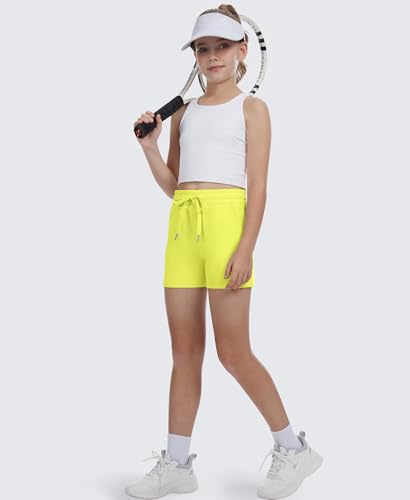 DOCUMO Girls Athletic Shorts with Pockets, Quick Dry Running Shorts for Kids Teen Girls Workout Gym Sports Shorts (Neon Yellow,Medium) — view 4