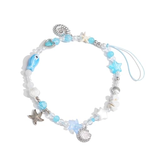 Metal Mar Tema Teléfono Celular y Colgante de Pez Concha Cadena de Teléfono Hecho a Mano Cuentas Llavero Accesorios Regalo Decoración del Teléfono