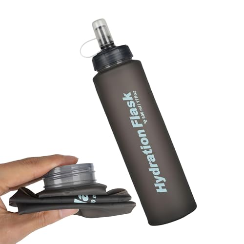 Botellas de agua blandas – Botella plegable para exteriores | Botella multiusos de 500 ml | Botellas de agua portátiles con tapa | Botellas de agua de gimnasio para viajes, trotar | Correr