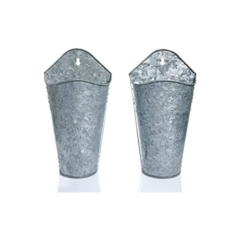 Deconoor Galvanized Hanging Planter, Silver Metal Weather Resistant Indoor Outdoor Pots, Farmhouse Style Wall Vase for Herbs, Pocket Planters, Flowers, Hanging Basket, Rustic Home Wall Décor, Set Of 2 Cover