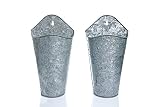 Deconoor Galvanized Hanging Planter, Silver Metal Weather Resistant Indoor Outdoor Pots, Farmhouse S