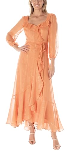 Image of Maison Tara Women's Sweetheart Neck Faux Wrap Chiffon Maxi Dress