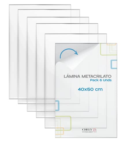 Chely Intermarket Láminas Metacrilato 40x50 Cm 0.7 Mm Pack 6 Unidades Plexiglass Transparente Resistente Para Manualidades Marcos Pantallas Protección Fotografías Cristal Acrílico Plástico Duro
