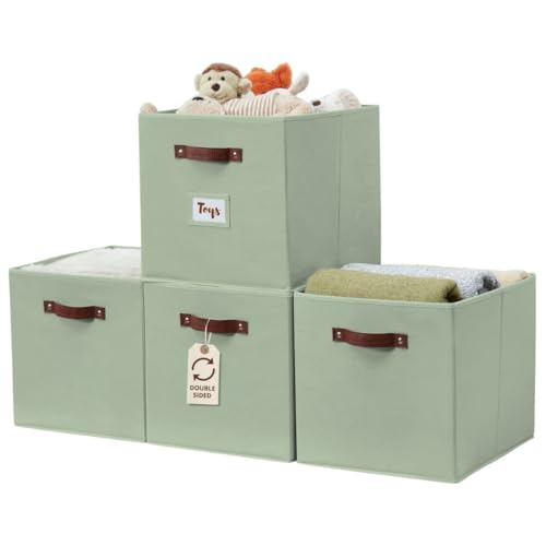 Image of DECOMOMO Storage Baskets, 13x15x13 Storage Cube Bins with Labels for Organizing Shelves Kallax (Kallax / 4pcs, Sage Green)